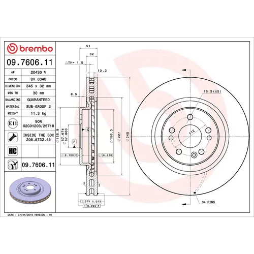 Brzdový kotúč BREMBO 09.7606.11
