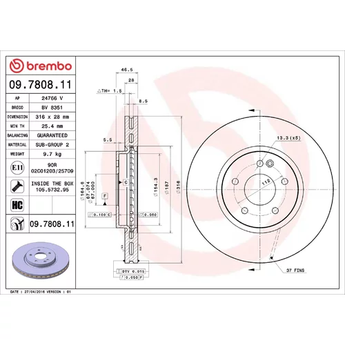 Brzdový kotúč BREMBO 09.7808.11