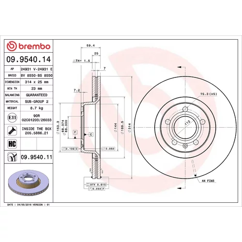 Brzdový kotúč BREMBO 09.9540.11