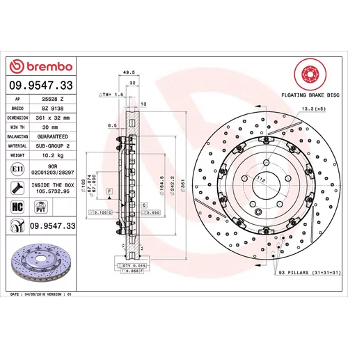 Brzdový kotúč BREMBO 09.9547.33