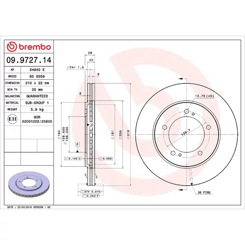 Brzdový kotúč BREMBO 09.9727.14