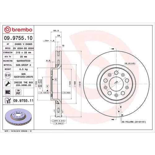 Brzdový kotúč BREMBO 09.9755.11