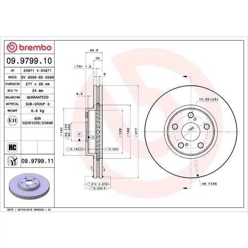 Brzdový kotúč BREMBO 09.9799.11
