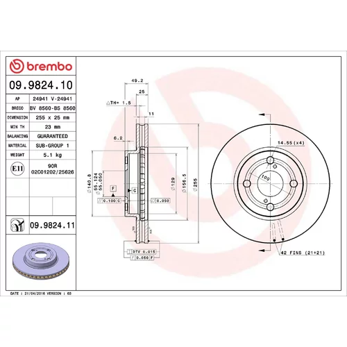 Brzdový kotúč BREMBO 09.9824.11