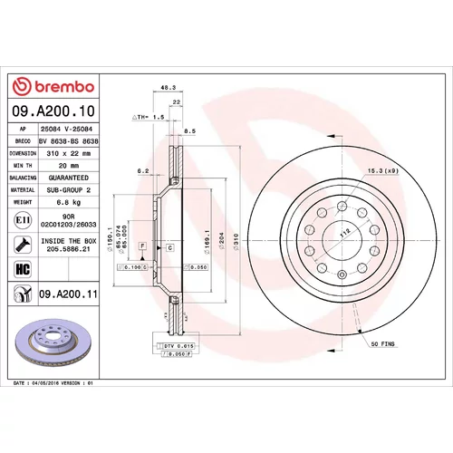 Brzdový kotúč BREMBO 09.A200.10