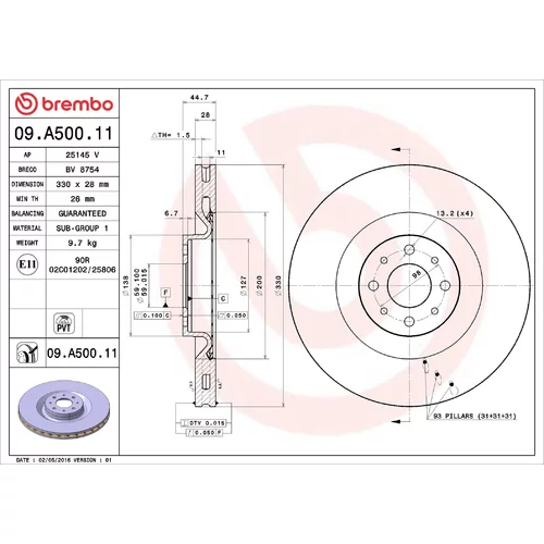 Brzdový kotúč BREMBO 09.A500.11