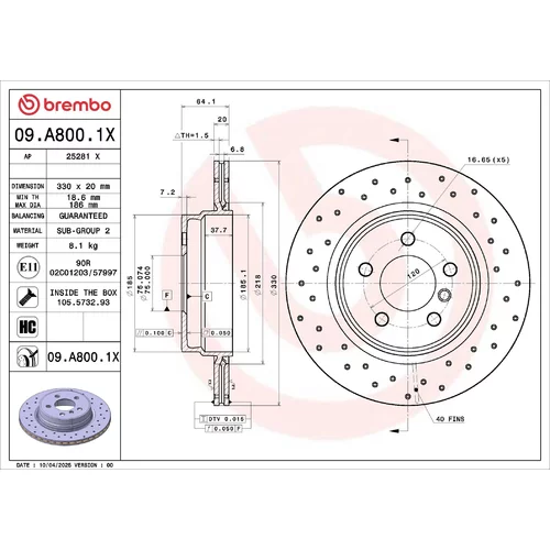 Brzdový kotúč BREMBO 09.A800.1X