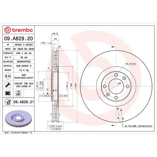 Brzdový kotúč BREMBO 09.A829.21