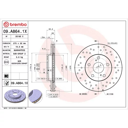 Brzdový kotúč BREMBO 09.A864.1X