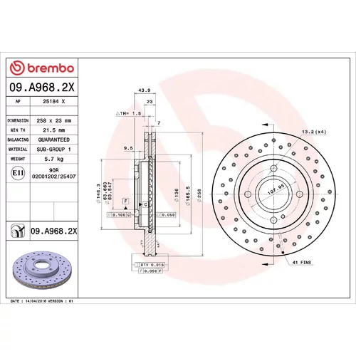 Brzdový kotúč BREMBO 09.A968.2X