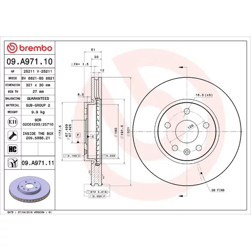 Brzdový kotúč BREMBO 09.A971.10