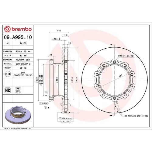 Brzdový kotúč BREMBO 09.A995.10