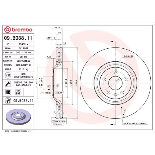 Brzdový kotúč BREMBO 09.B038.11