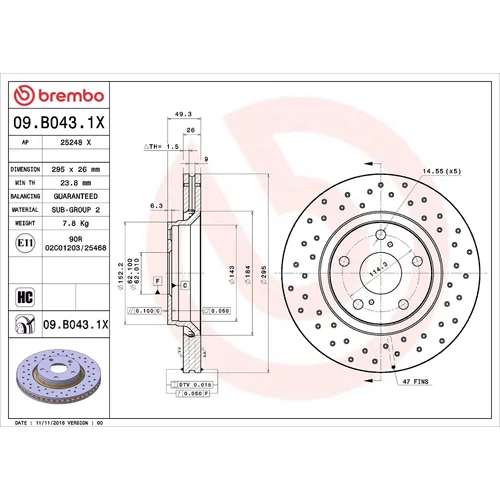 Brzdový kotúč BREMBO 09.B043.1X