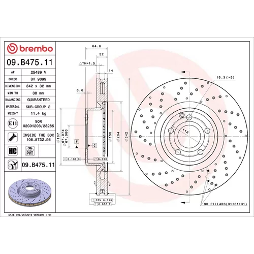 Brzdový kotúč BREMBO 09.B475.11