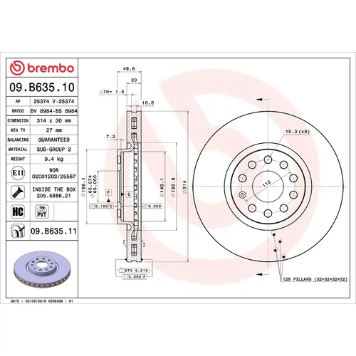 Brzdový kotúč BREMBO 09.B635.10