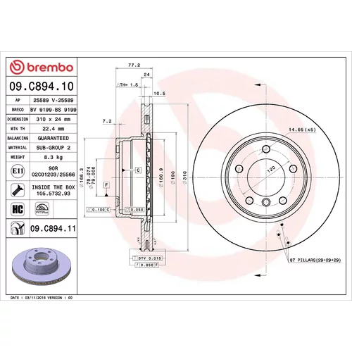 Brzdový kotúč BREMBO 09.C894.11
