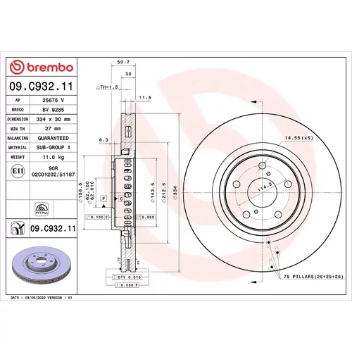Brzdový kotúč BREMBO 09.C932.11