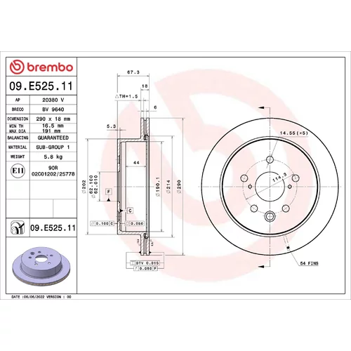 Brzdový kotúč BREMBO 09.E525.11