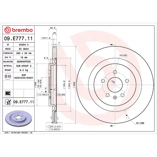 Brzdový kotúč BREMBO 09.E777.11