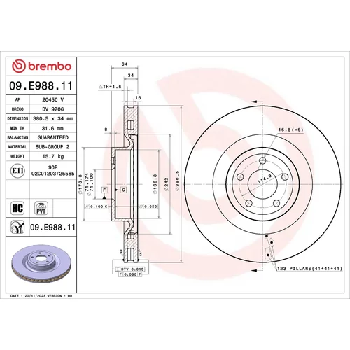 Brzdový kotúč BREMBO 09.E988.11