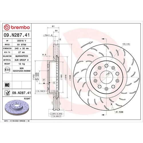 Brzdový kotúč BREMBO 09.N287.41