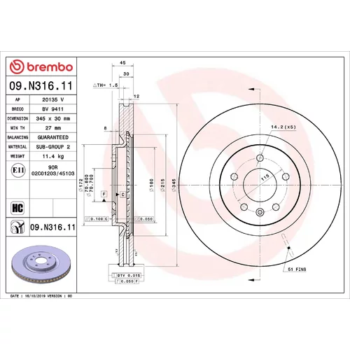 Brzdový kotúč BREMBO 09.N316.11