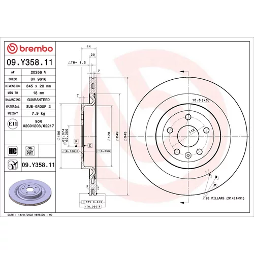 Brzdový kotúč BREMBO 09.Y358.11