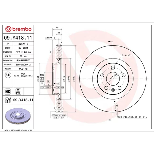 Brzdový kotúč BREMBO 09.Y418.11