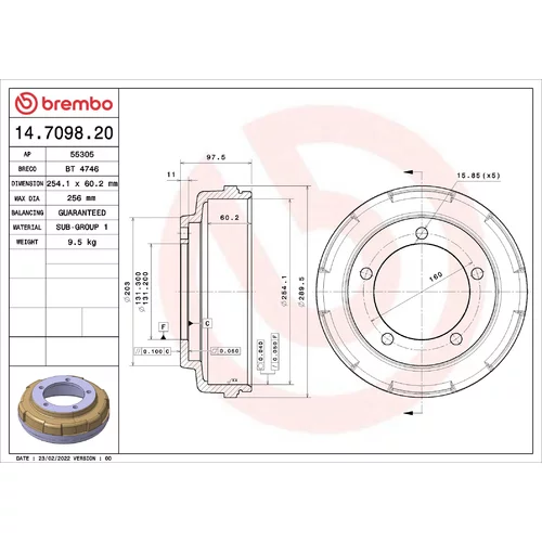 Brzdový bubon BREMBO 14.7098.20
