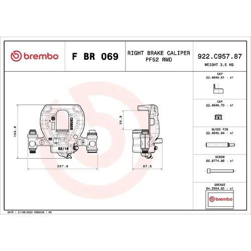 Brzdový strmeň F BR 069 /BREMBO/ - obr. 1