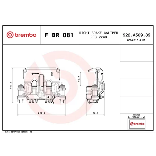 Brzdový strmeň F BR 081 /BREMBO/ - obr. 1