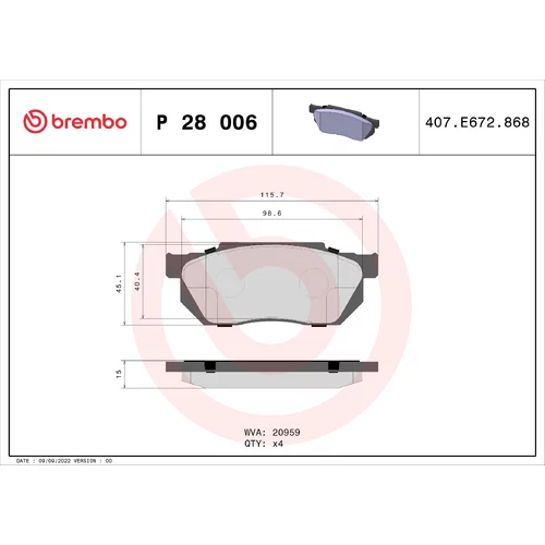 Sada brzdových platničiek kotúčovej brzdy BREMBO P 28 006