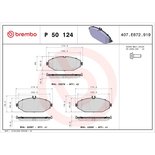 Sada brzdových platničiek kotúčovej brzdy BREMBO P 50 124