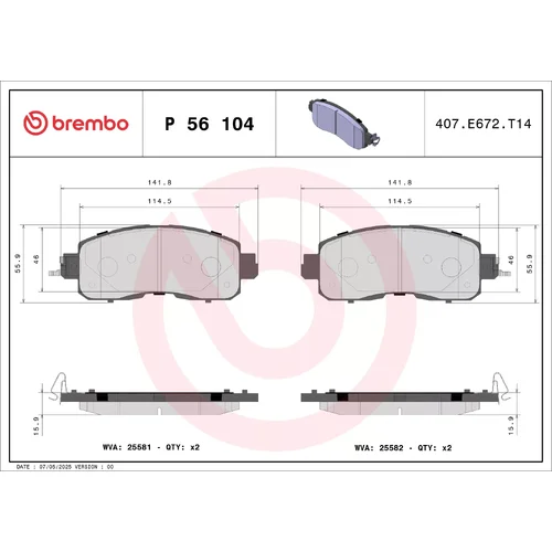 Sada brzdových platničiek kotúčovej brzdy BREMBO P 56 104