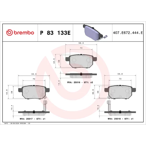 Sada brzdových platničiek kotúčovej brzdy BREMBO P 83 133E