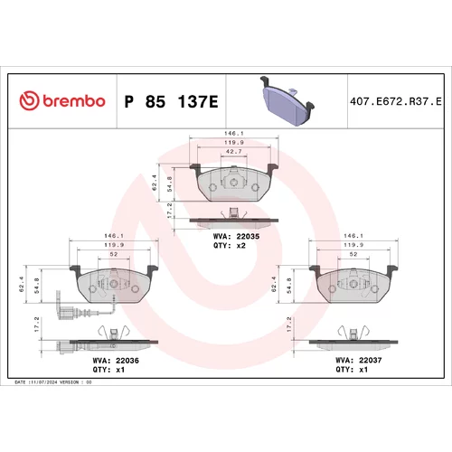 Sada brzdových platničiek kotúčovej brzdy BREMBO P 85 137E