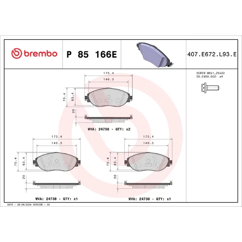 Sada brzdových platničiek kotúčovej brzdy BREMBO P 85 166E