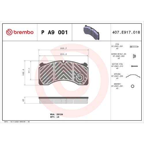 Sada brzdových platničiek kotúčovej brzdy BREMBO P A9 001