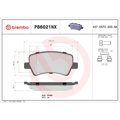 Sada brzdových platničiek kotúčovej brzdy BREMBO P86021NX