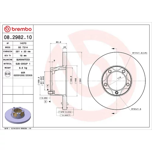 Brzdový kotúč BREMBO 08.2982.10