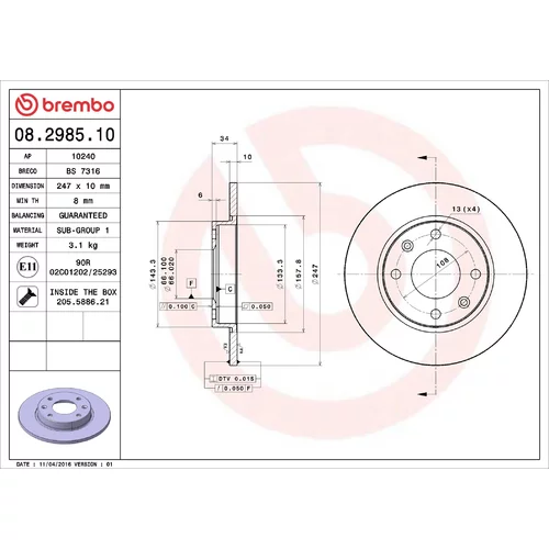 Brzdový kotúč BREMBO 08.2985.10