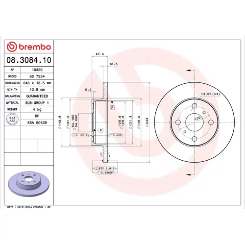 Brzdový kotúč BREMBO 08.3084.10