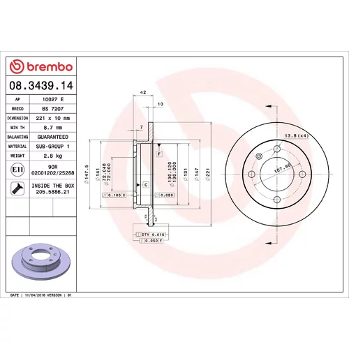 Brzdový kotúč BREMBO 08.3439.14