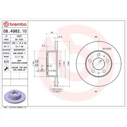 Brzdový kotúč BREMBO 08.4982.10