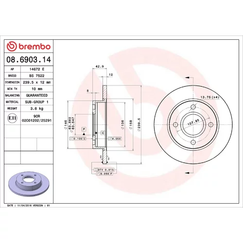Brzdový kotúč BREMBO 08.6903.14