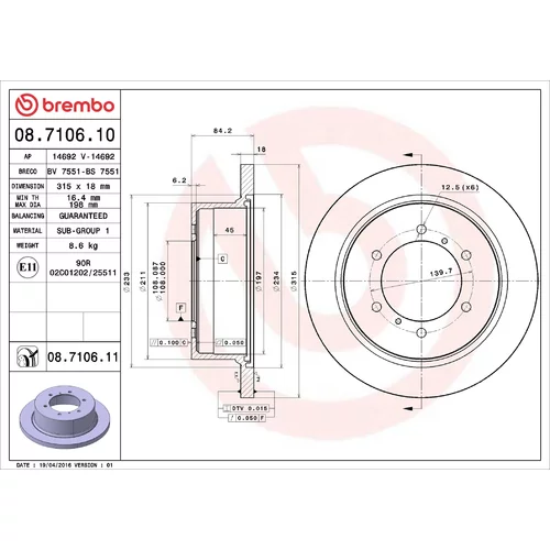 Brzdový kotúč BREMBO 08.7106.11
