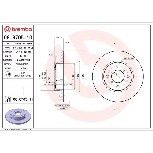 Brzdový kotúč BREMBO 08.8705.11