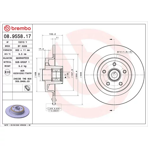 Brzdový kotúč BREMBO 08.9558.17