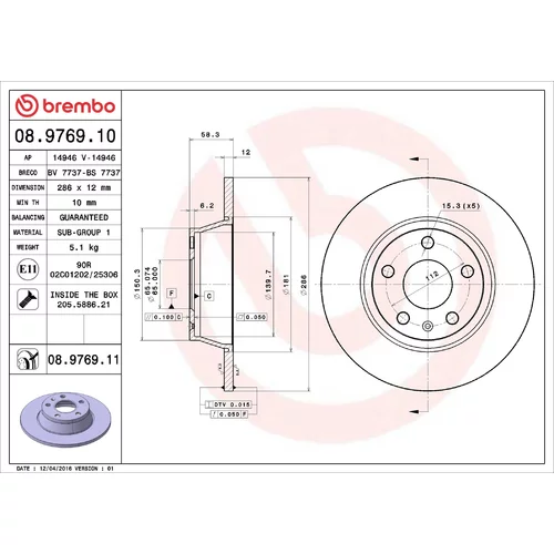 Brzdový kotúč BREMBO 08.9769.10